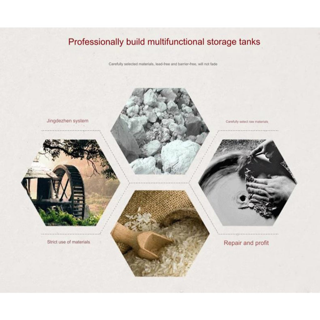 ceramic rice jar household kitchen with lid rice bucket sealed jar storage jar moisture-proof and insect-proof rice jar