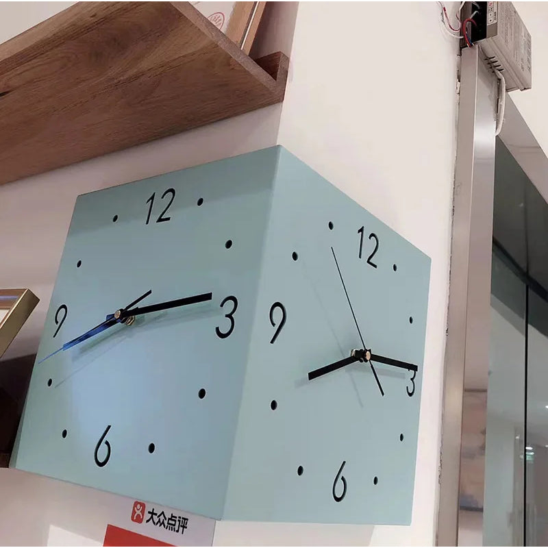 Ins Wind Corner Clock Double-Sided Wall Clock Living Room Creative Simple Modern Two-Sided Wall Clock Free Hole Fashion