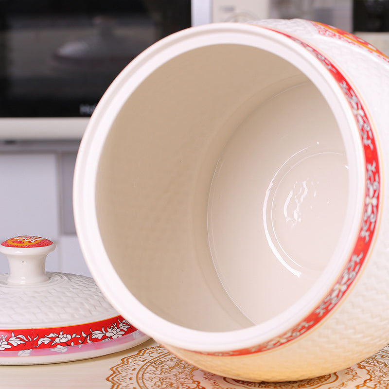 ceramic rice jar household kitchen with lid rice bucket sealed jar storage jar moisture-proof and insect-proof rice jar