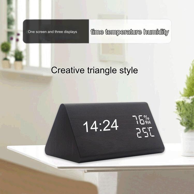 Wooden LED Alarm Clock Voice Control Humidity Temperature Display Digital Clock Home Electronic Thermometer Modern Bed