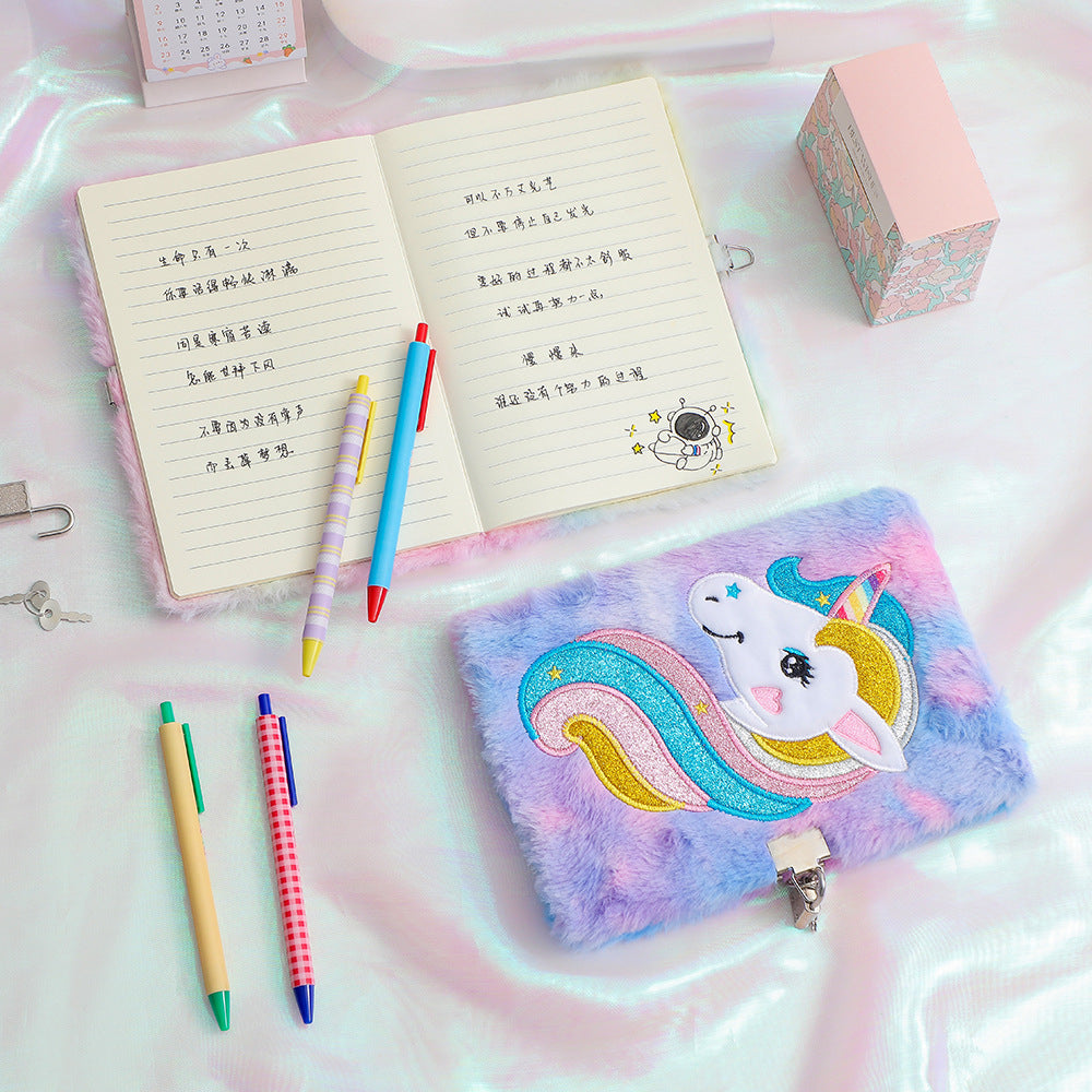 Notebook Feather Book Unicorn Character Cute Unicorn Planner Book Children's Student Diary With Lock