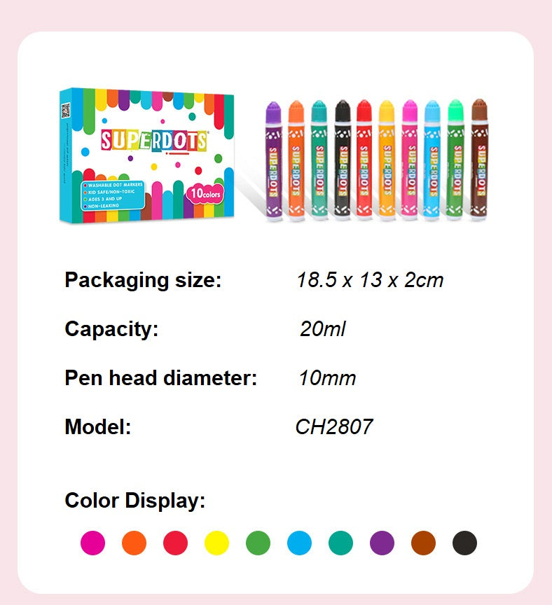 Watercolor Pen Art Dot Brush Set Kindergarten 10 Colors Superdot Dot Markers