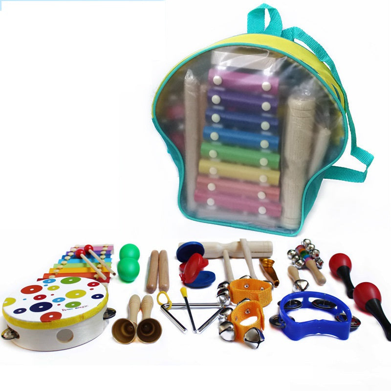 19 Pcs Kids Percussion Instrument Set Early Education Wooden Musical Teaching Suit