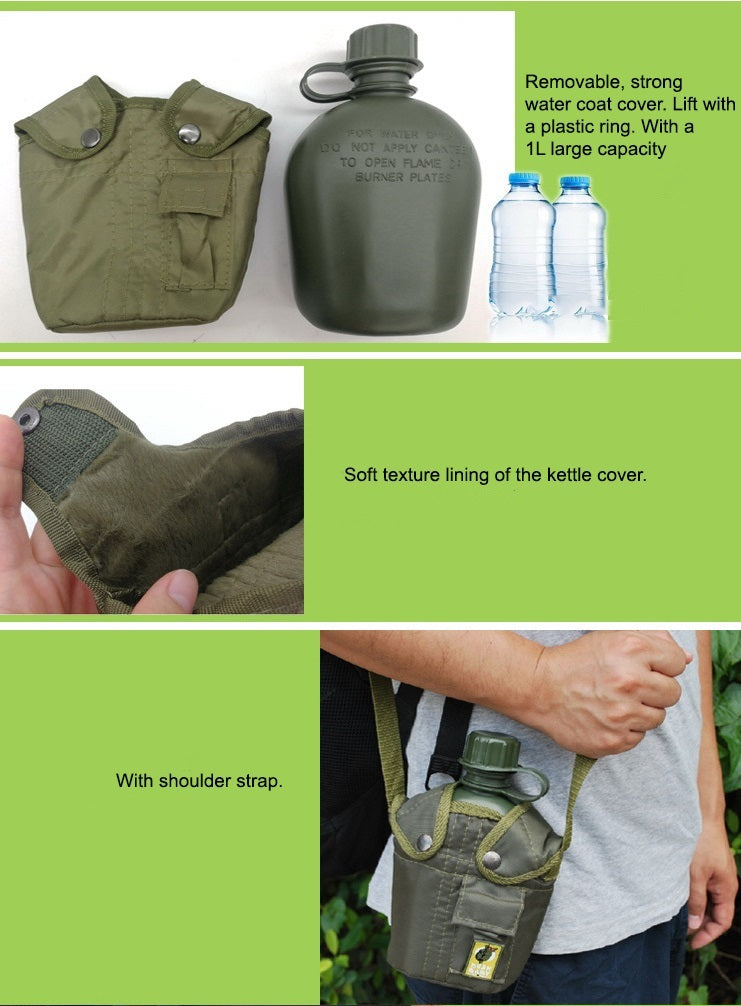 1L Outdoor Military Canteen Bottle Camping Hiking Backpacking Survival Water Bottle Kettle with Cover