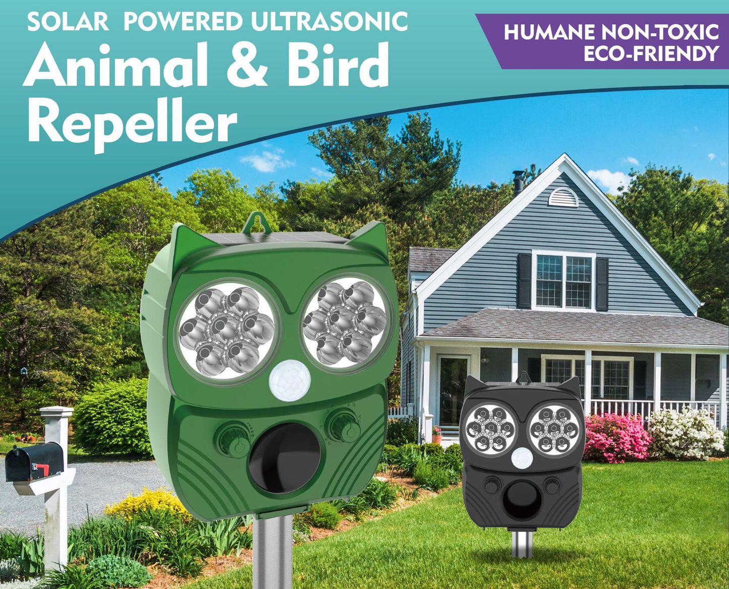 Bird Repeller Solar Ultrasonic Animal Dog Repellent Rat Cat Pigeon Deterrent