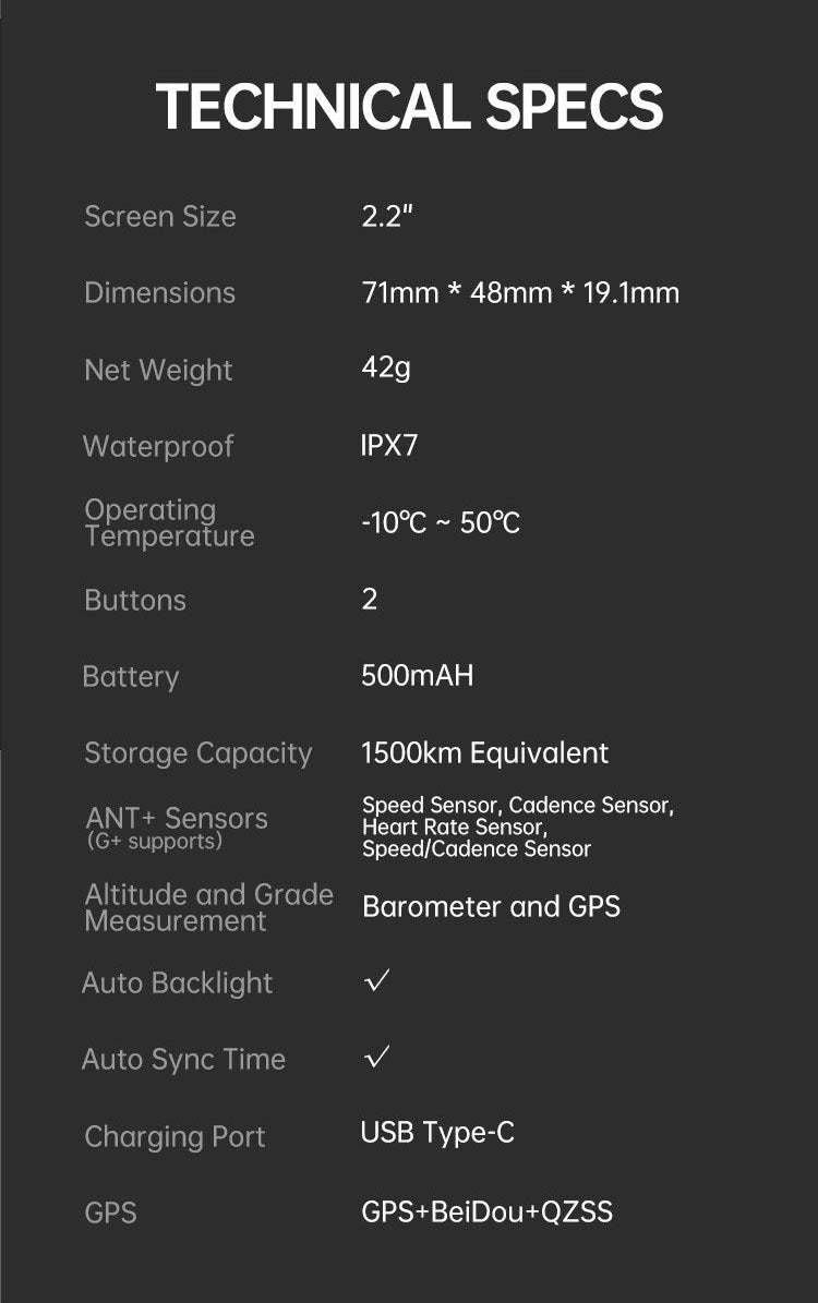 XOSS G2+ Bike speedometer wireless water proof IPX7 Type-C Rechargeable Bike Computer GPS 2.2 inch LCD display Bluetooth