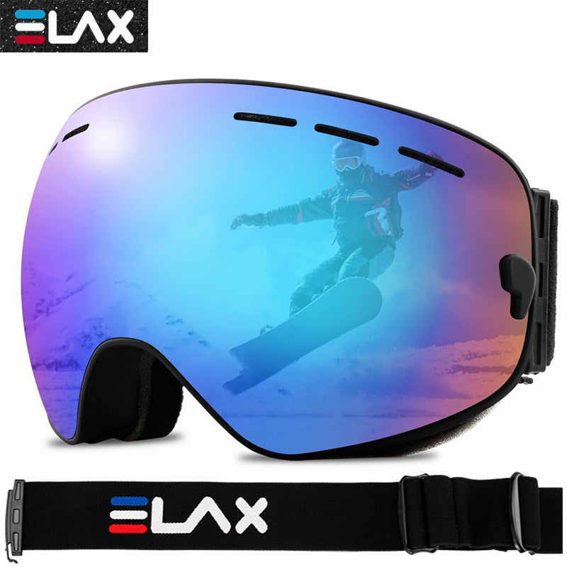 ELAX Double Layer Anti-fog Ski Goggles Outdoor Sports Comma Ski Goggles Large Spherical Mountaineering Goggles