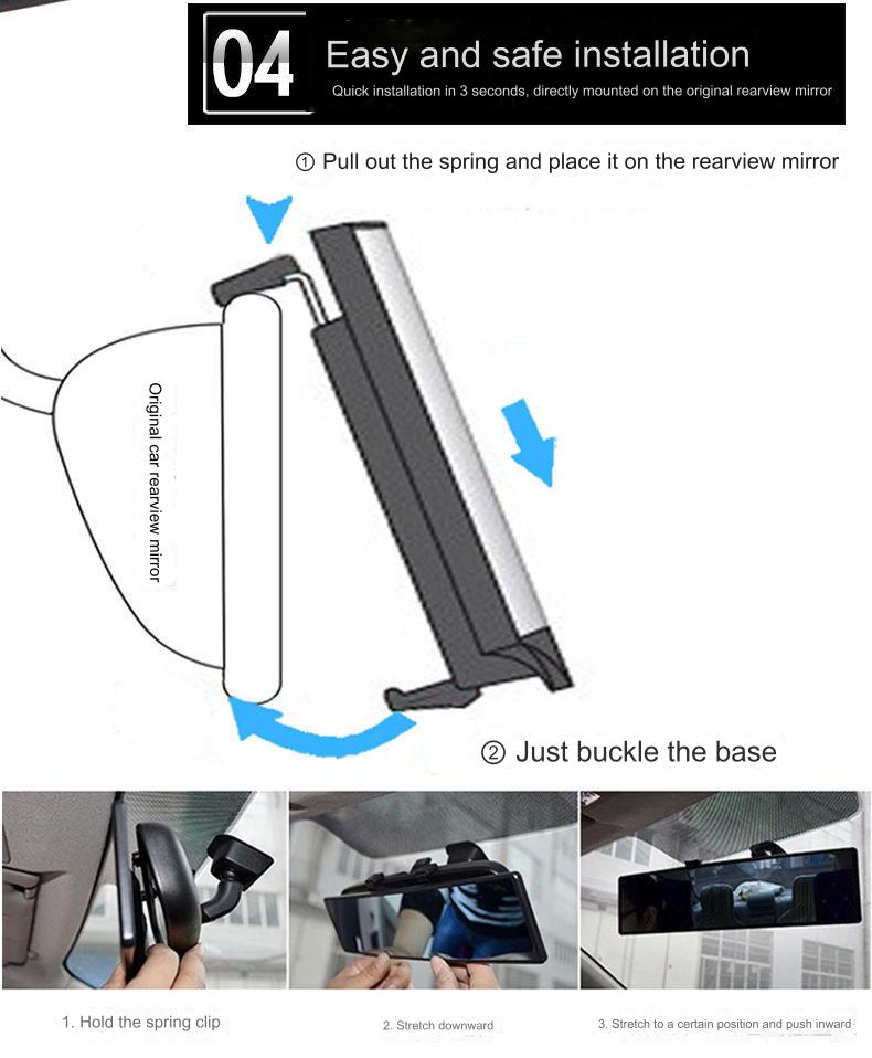 Wide-angle Curved Car Rear View Mirror Blind Sport Detection Car Interior Reflective Rearview Mirror Anti-glare