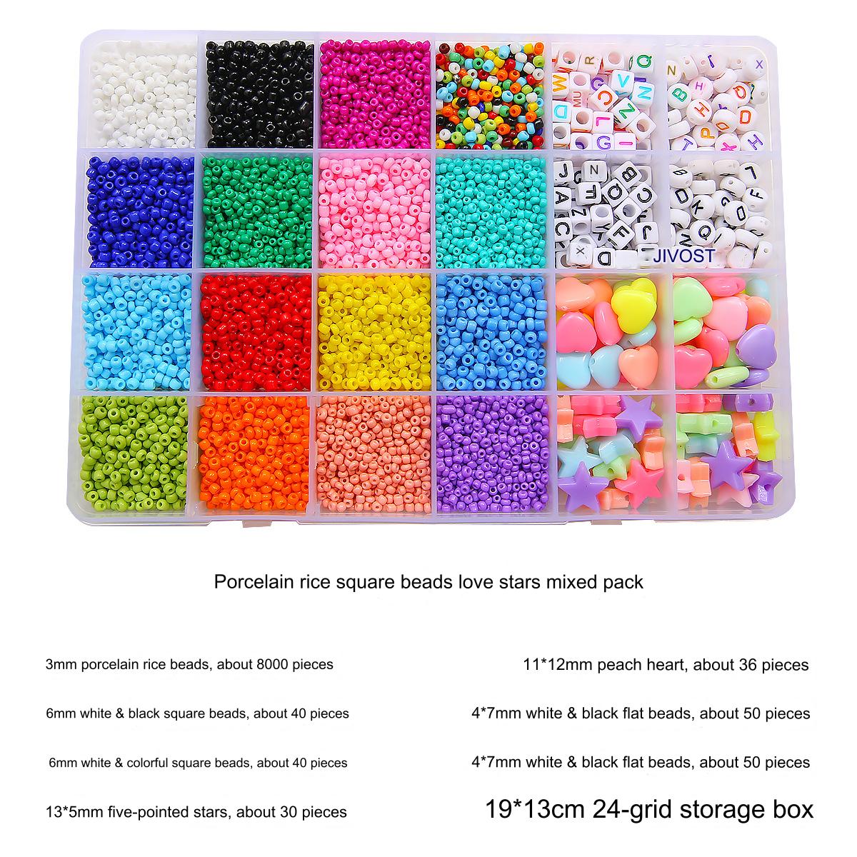 8000pcs/Box Mixed Glass Seed Beads Alphabet Letter Heart Star Shape Beads Kit For Bracelet Necklace Making DIY Jewelry