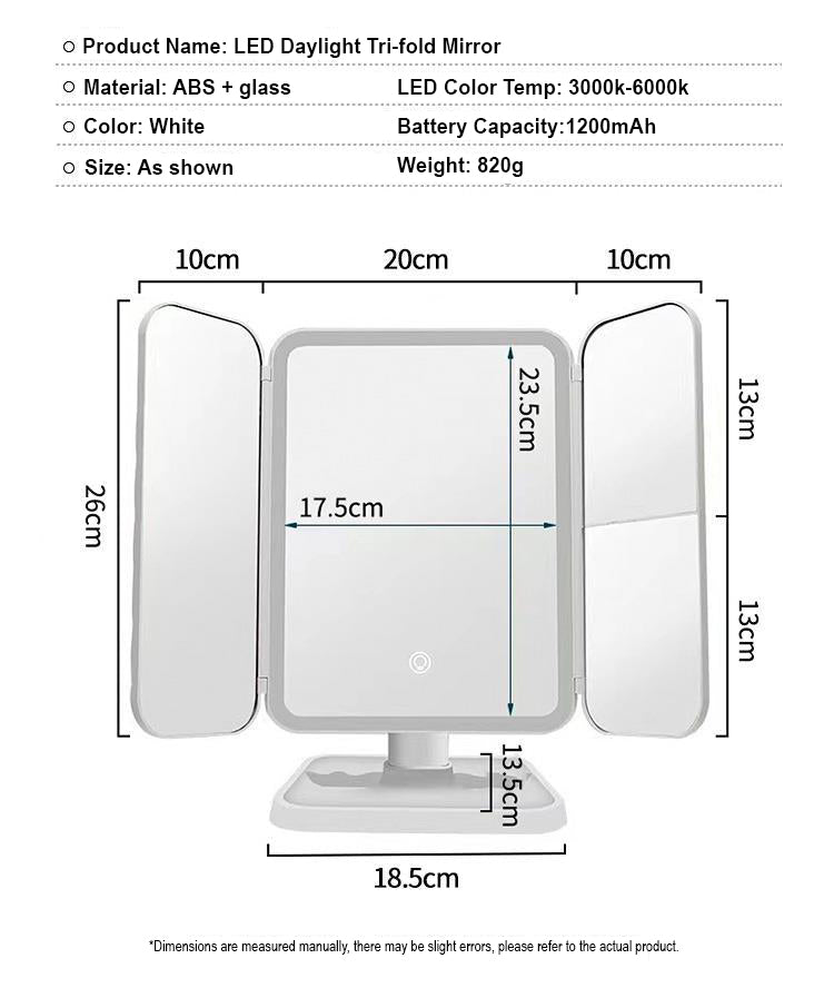 Shell Double Door led Makeup Mirror With Light Storage Box Integrated Desktop Foldable Adjustable Student