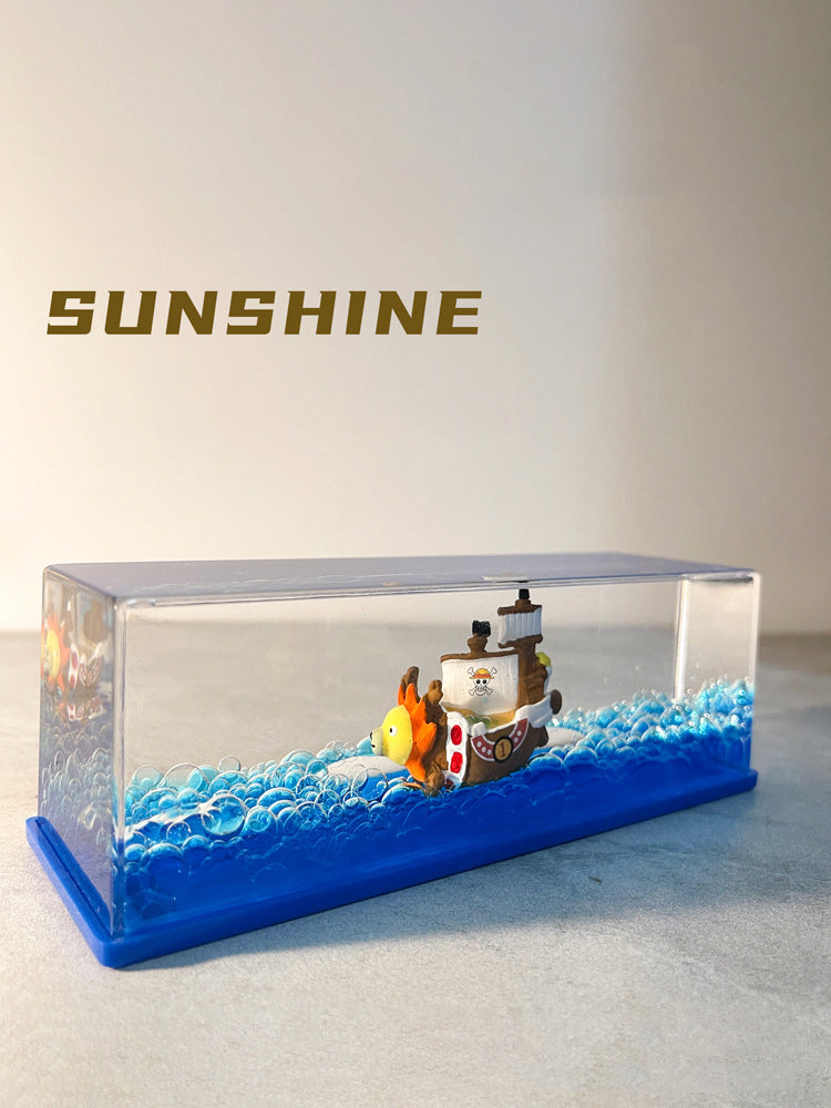 One Piece Thousand Sunny Ship Fluid Figure Liquid Drift Bottl Creative Ship Sea Hourglass Healing Decompression Model