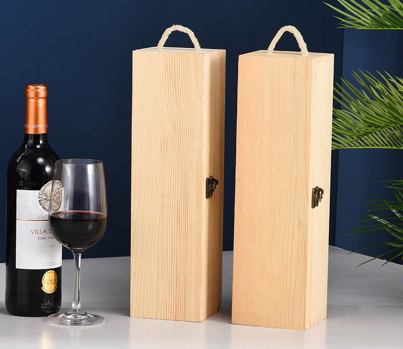 Single Bottle Wood Wine Box Carrier Crate Case Best Gift Decor