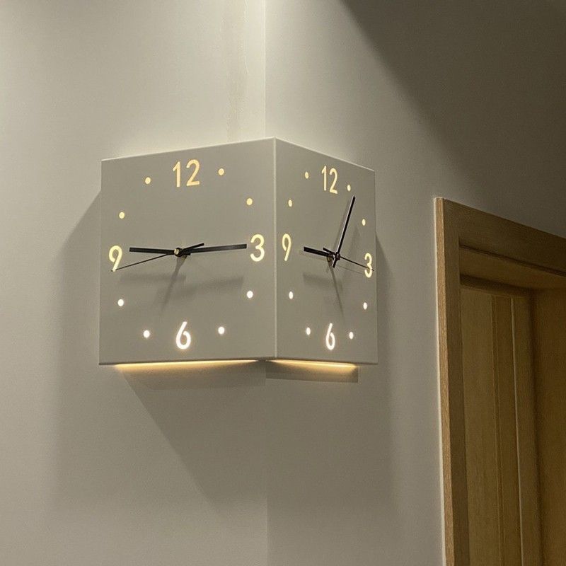 Ins Wind Corner Clock Double-Sided Wall Clock Living Room Creative Simple Modern Two-Sided Wall Clock Free Hole Fashion