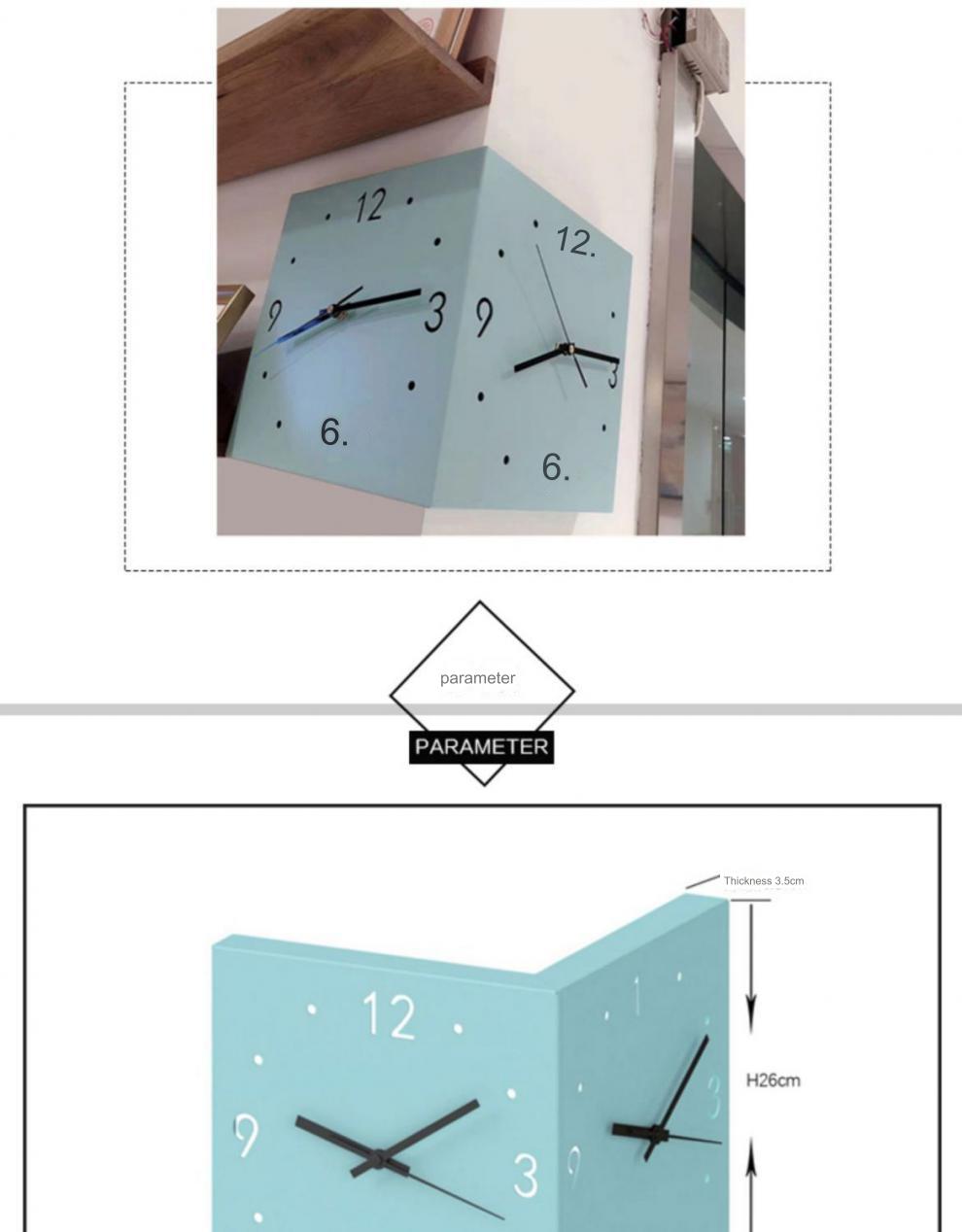 Ins Wind Corner Clock Double-Sided Wall Clock Living Room Creative Simple Modern Two-Sided Wall Clock Free Hole Fashion