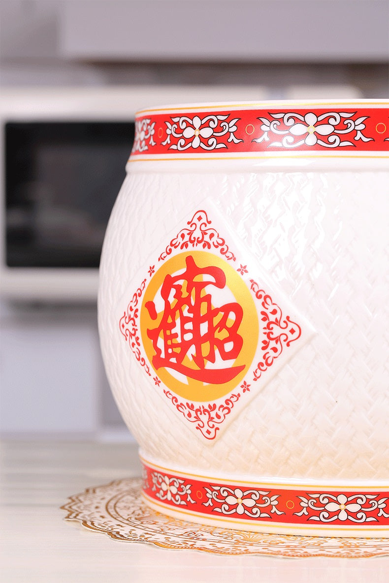 ceramic rice jar household kitchen with lid rice bucket sealed jar storage jar moisture-proof and insect-proof rice jar