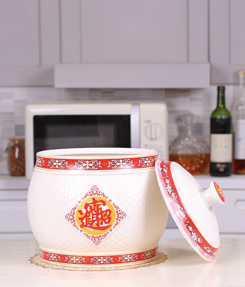 ceramic rice jar household kitchen with lid rice bucket sealed jar storage jar moisture-proof and insect-proof rice jar