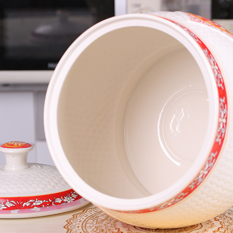 ceramic rice jar household kitchen with lid rice bucket sealed jar storage jar moisture-proof and insect-proof rice jar