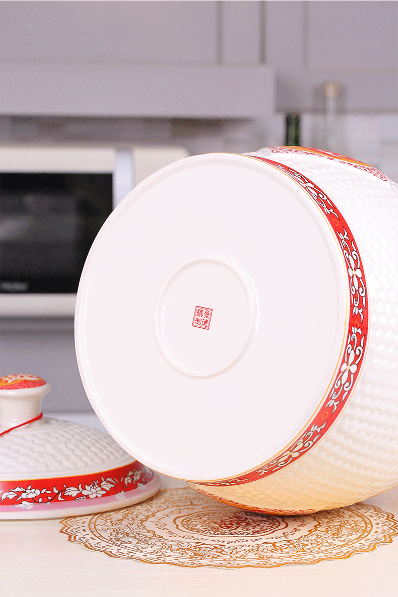 ceramic rice jar household kitchen with lid rice bucket sealed jar storage jar moisture-proof and insect-proof rice jar