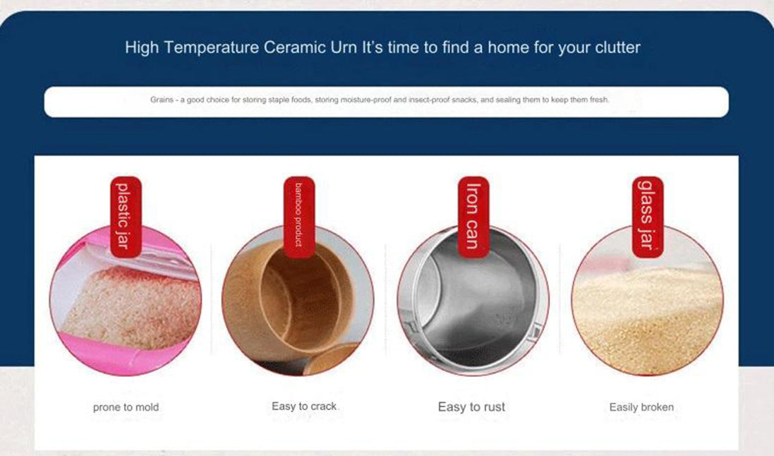 ceramic rice jar household kitchen with lid rice bucket sealed jar storage jar moisture-proof and insect-proof rice jar