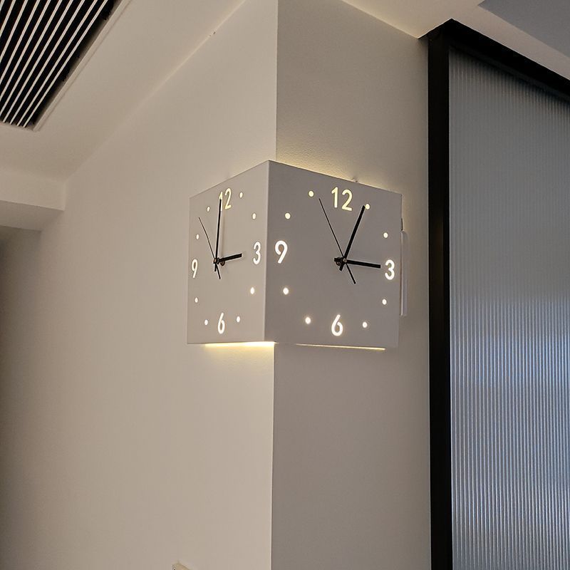 Ins Wind Corner Clock Double-Sided Wall Clock Living Room Creative Simple Modern Two-Sided Wall Clock Free Hole Fashion