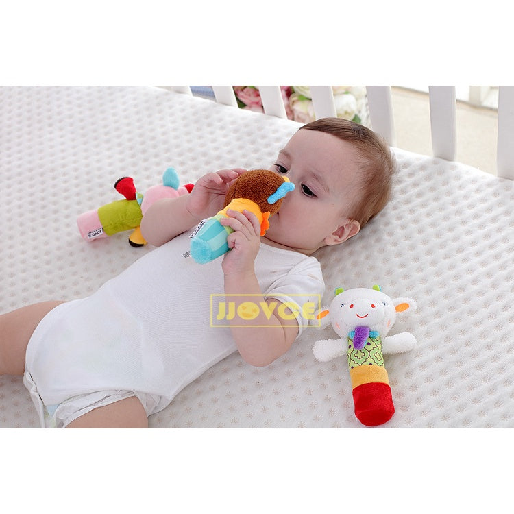 Baby Soft Toy Stick Rattle Squeezing Sound Rattling Squeeze Hand Infant Animal Cartoon Grip