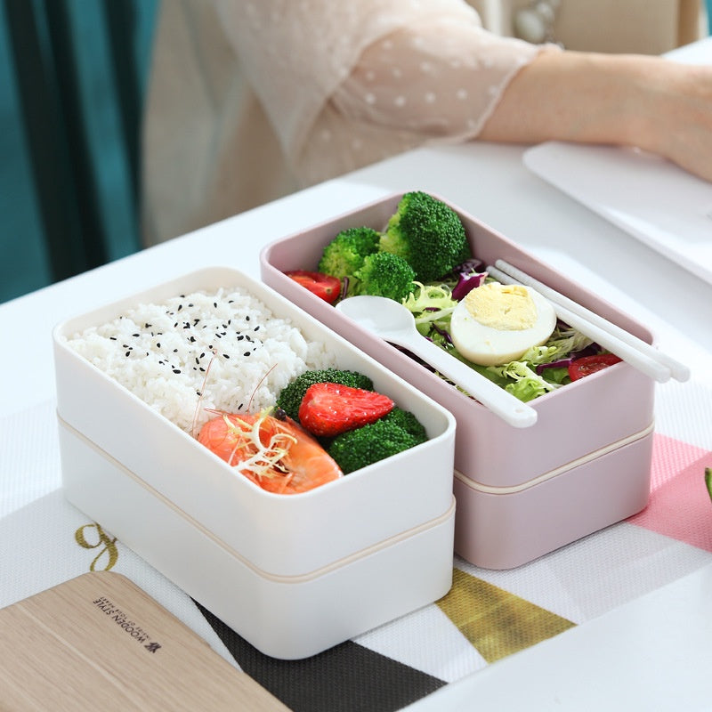 Copy of 1200ml White Rectangular Microwave Safe Double Layer Lunch Box Simple Nordic Wooden Seal Leak-proof Japanese Bento Style