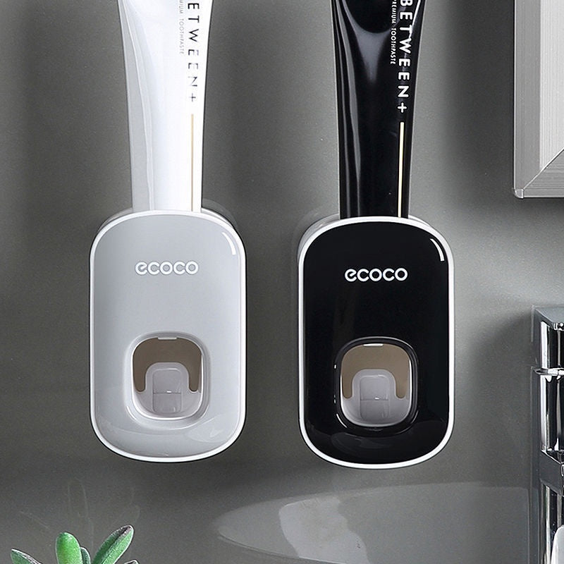 ECOCO Wall Mount Household Automatic Toothpaste Dispenser Toothbrush Holder Wall Mount Bathroom Accessories Set Rack