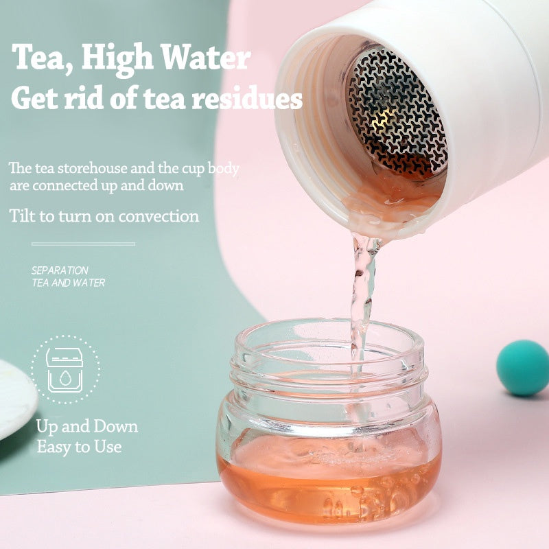 Insulated Cup with Filter Stainless Steel Tea Bottle Cup with Glass Infuser Separates Tea and Water 300ML Double Tea