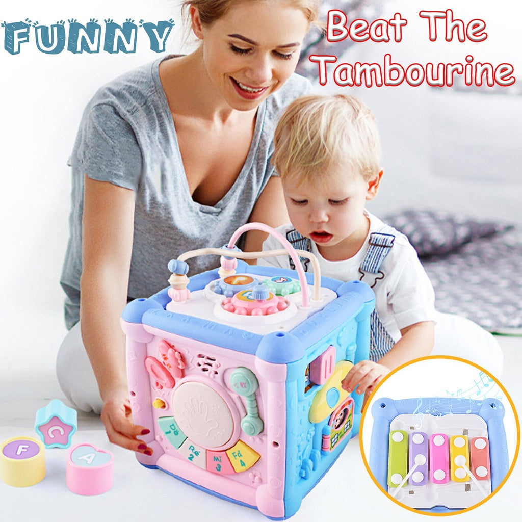 Baby Multi-Function Musical Toy Geometric Building Block Knocking Piano Drummer Polyhedral Smart Cube Educational Toys