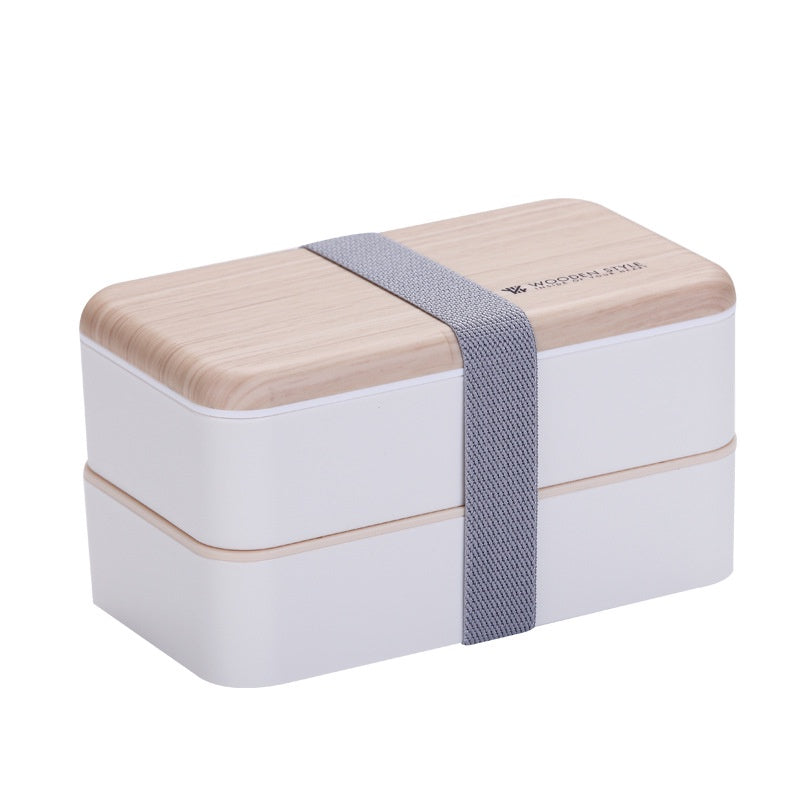 Copy of 1200ml White Rectangular Microwave Safe Double Layer Lunch Box Simple Nordic Wooden Seal Leak-proof Japanese Bento Style