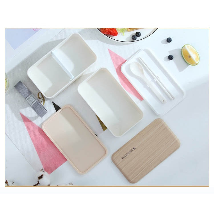 Copy of 1200ml White Rectangular Microwave Safe Double Layer Lunch Box Simple Nordic Wooden Seal Leak-proof Japanese Bento Style