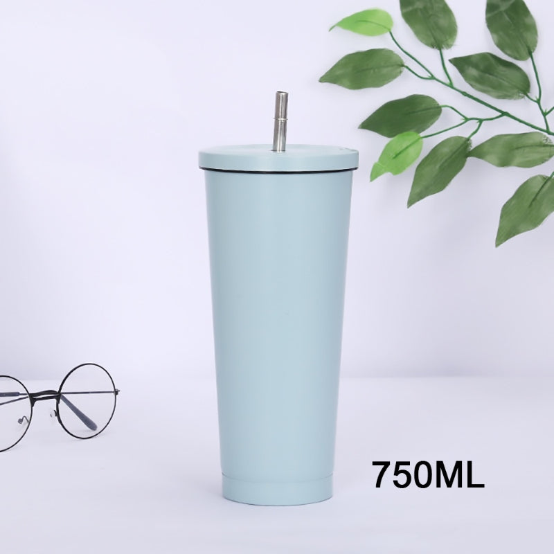 750ML Large Straw Cup Bottle with Lid 304 Stainless Steel Double Layer Vacuum Colorful Car Tumbler Portable Drinking Cup