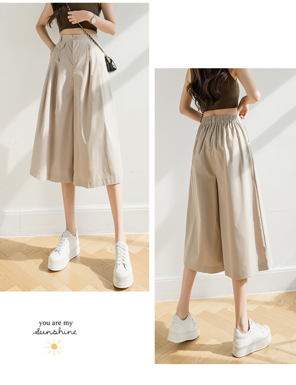 2022 Summer Korean Version Loose Cropped Pants High Waist Wide-leg Pants Slim Female Casual Pleated Casual Capris Skirts