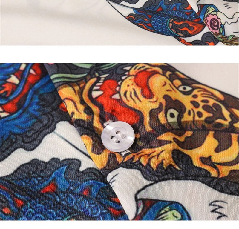 Harajuku Cat Polo Shirt Men Summer Men's Hawaiian Shirt Ramen Cat Full Print Beach Cardigan Loose Oversized Short Sleeve