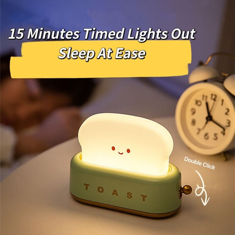 Creative Toast Night Light USB Rechargeable Timing LED Cute Sleep Lamp Household Decorative Lamp for Home Bedroom Table