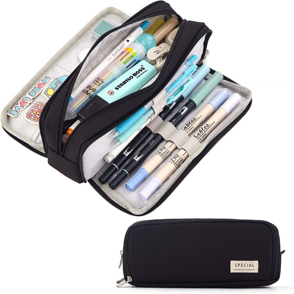 Double Sided Pen Bag Pencil Case Special Macaron Color Dual Canvas Pocket Storage Pouch Stationery School Easy Grip