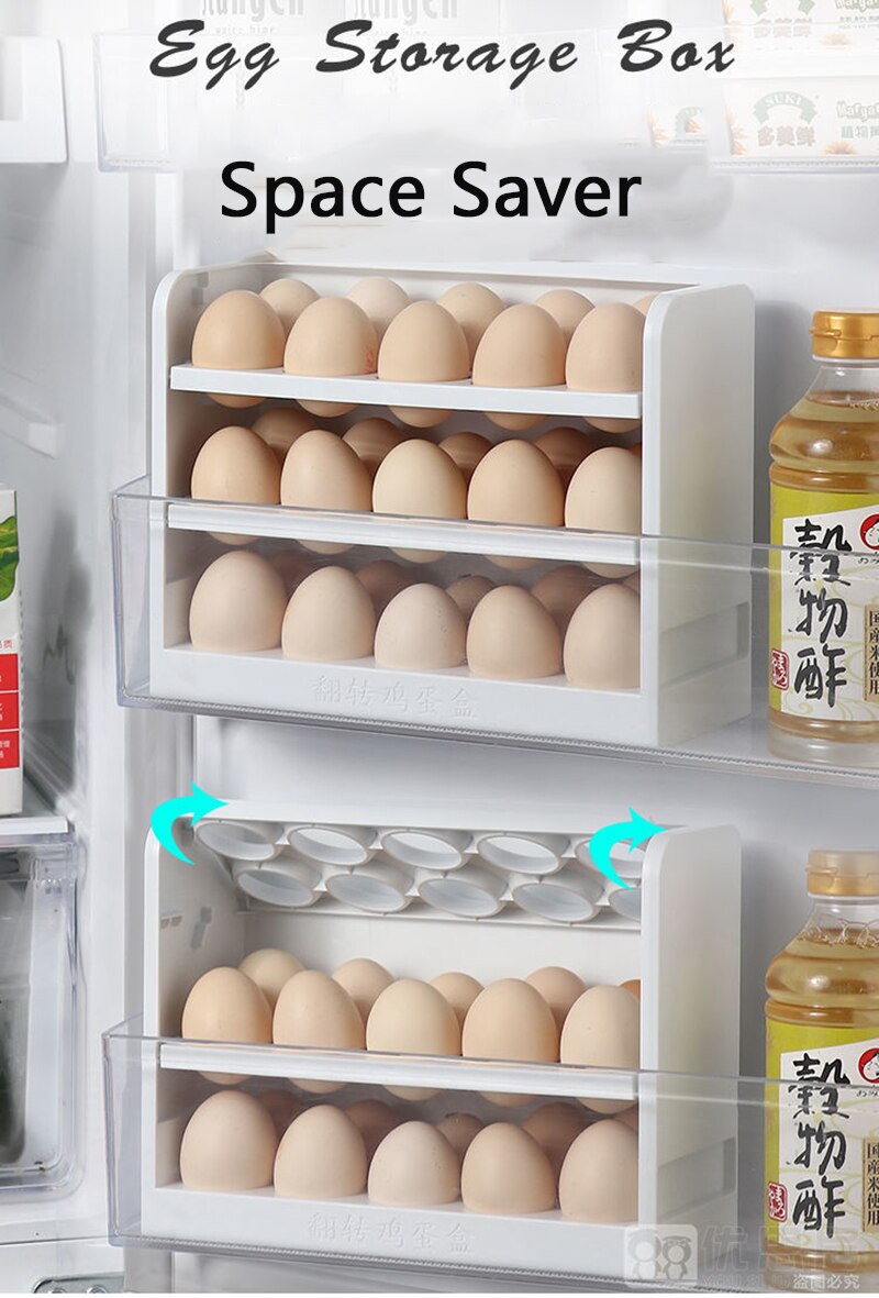 Three Layers Creative Flip Egg Storage Box Fridge Organizer Container Household Kitchen Fresh Rack Can Store 30 Egg