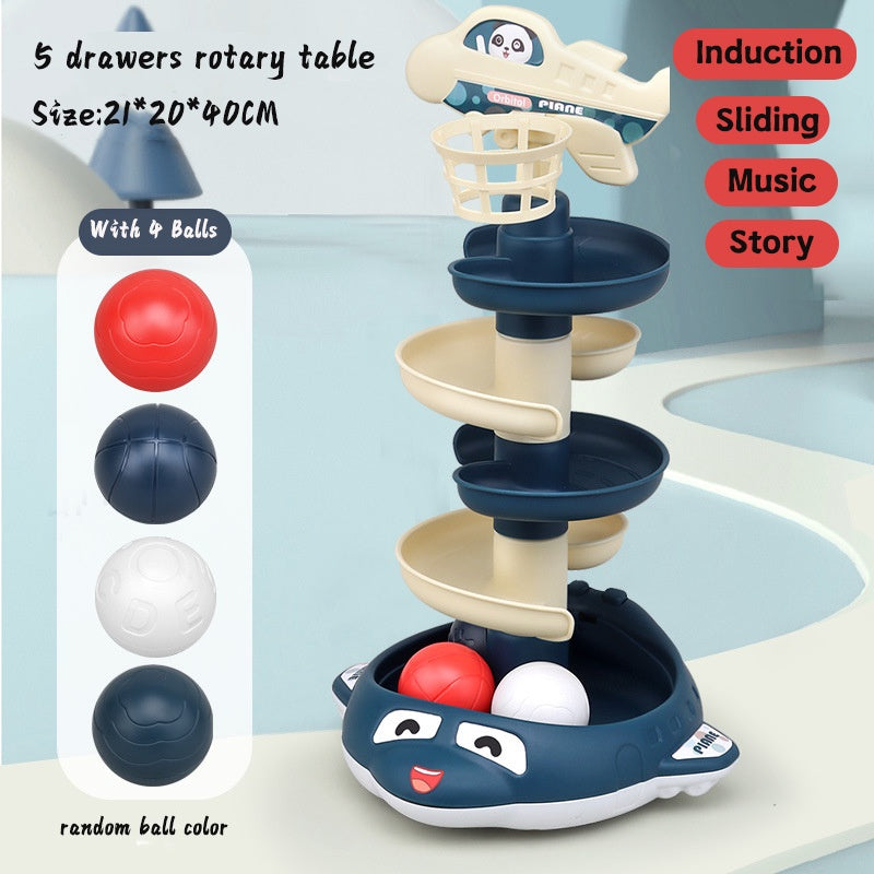 Children Rolling Ball Tower With Light Music Baby Building Block Slot Track Toy Toddler Educational Toy