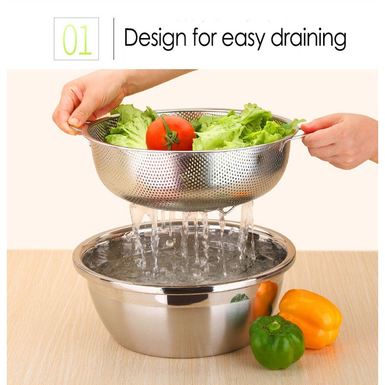 Kitchenware Stainless Steel Fine Mesh Strainer Colander Rice Vegetable Sieve 2 piece set (Pot + Drain)