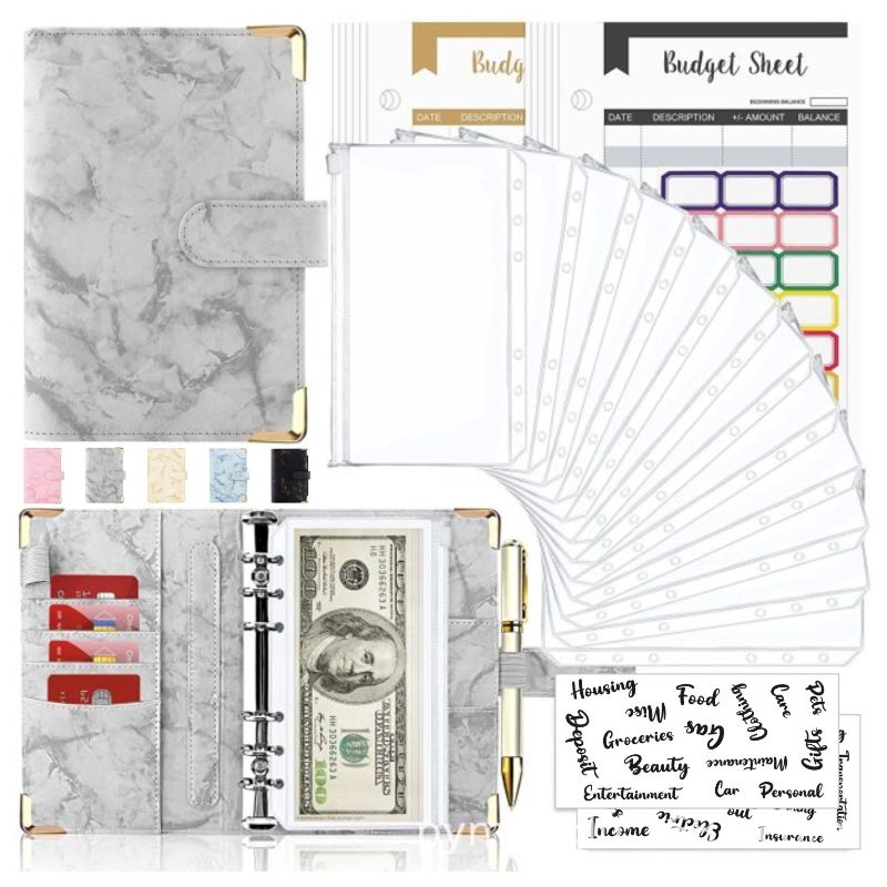 28Pcs Money Budget Planner Binder with Zipper Envelopes, Cash Envelopes for Budgeting, Money Organizer for A6 Cash Budget Binder