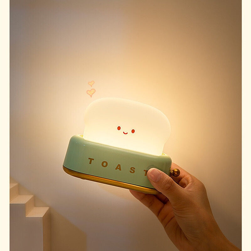 Creative Toast Night Light USB Rechargeable Timing LED Cute Sleep Lamp Household Decorative Lamp for Home Bedroom Table