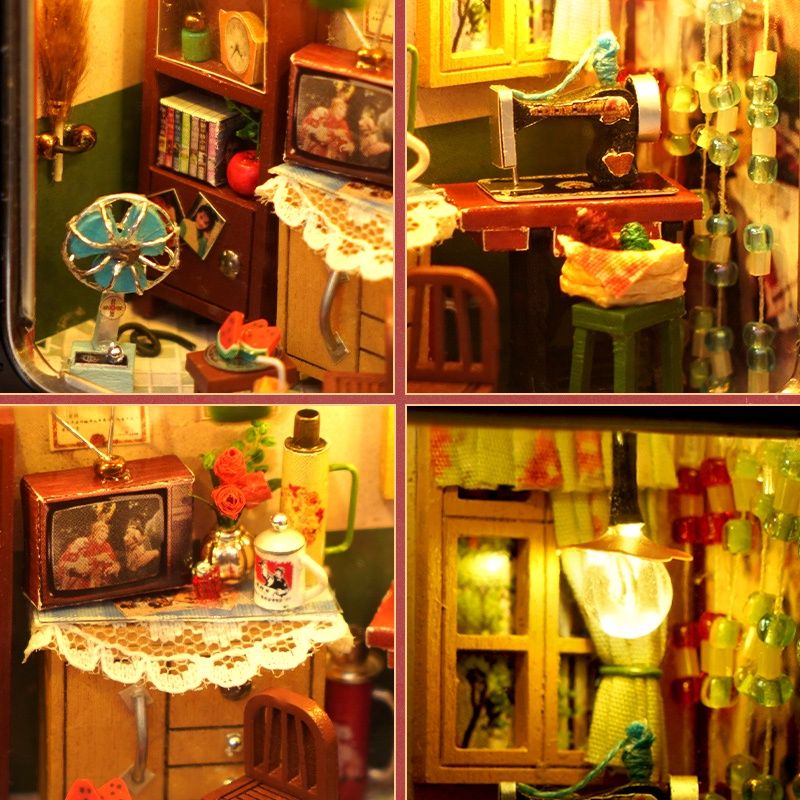 Cute DIY Dollhouse Miniature Kit with Furniture , Nostalgic Film Record Mini DIY Box Theater with LED Lights Gift Ideas