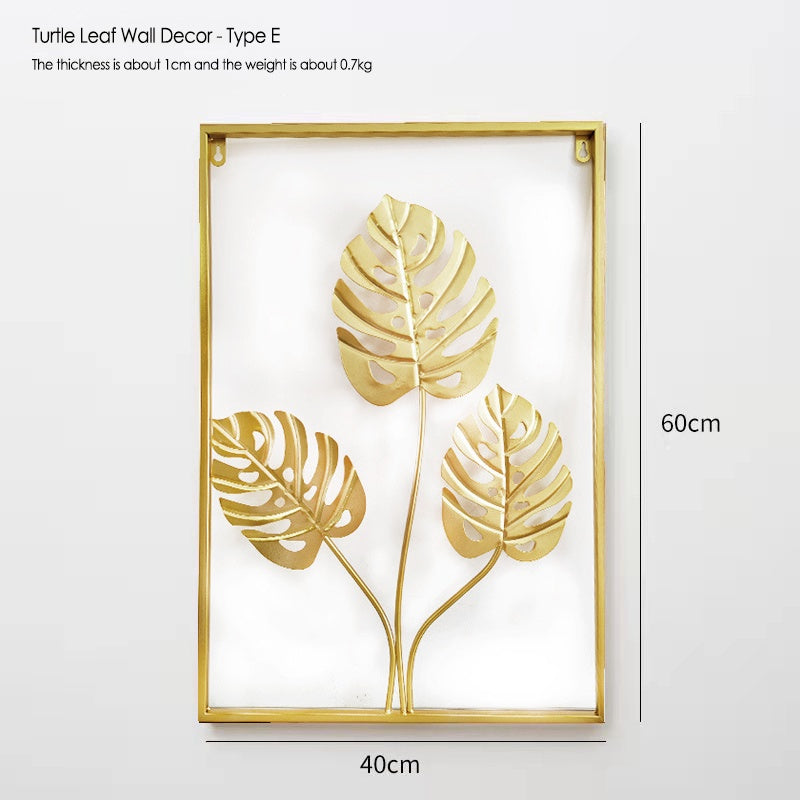 Home Decoration Metal Wall Golden Leaf Hanging Decor Gold Frame Art Wall Sculpture Living Room Bedroom Dining Office