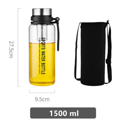 1500ML/1000ML Glass Water Bottle Tea Water Separation Glass Mugs Men and Women Glass Bottle Portable Outdoor Sport Water