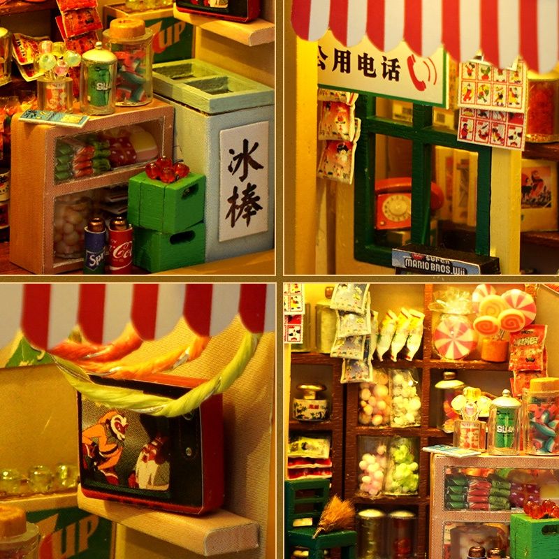 Cute DIY Dollhouse Miniature Kit with Furniture , Nostalgic Film Record Mini DIY Box Theater with LED Lights Gift Ideas