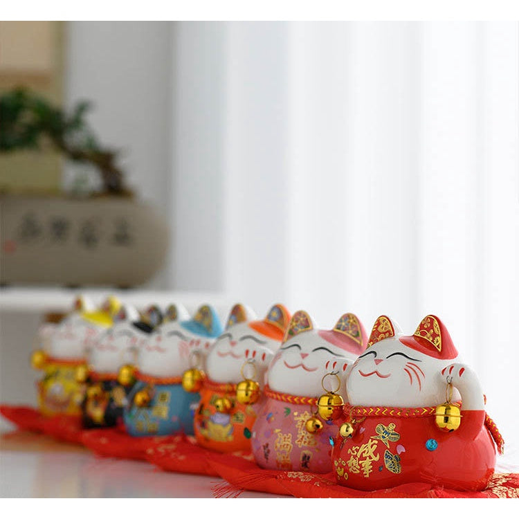 Lucky Cat Maneki Neko Ceramic Savings Bank Fortune Cat Home Decoration Statues Small Ornaments Creative Piggy Bank