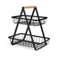 Kitchen Double Layer Portable Storage Basket Carbon Steel Removable Vegetable Fruit Storage Basket Rack Kitchen Supplies
