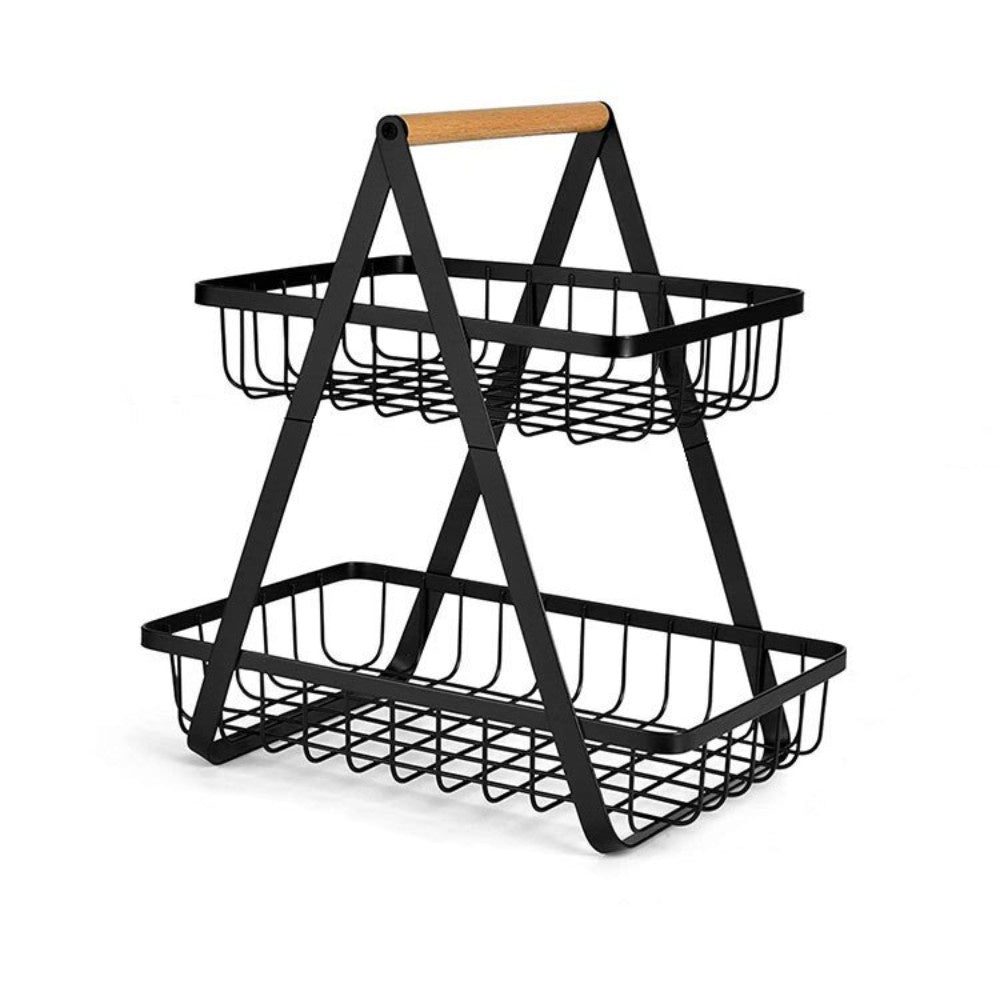 Kitchen Double Layer Portable Storage Basket Carbon Steel Removable Vegetable Fruit Storage Basket Rack Kitchen Supplies