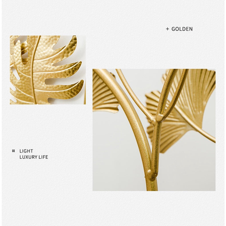 Home Decoration Metal Wall Golden Leaf Hanging Decor Gold Frame Art Wall Sculpture Living Room Bedroom Dining Office