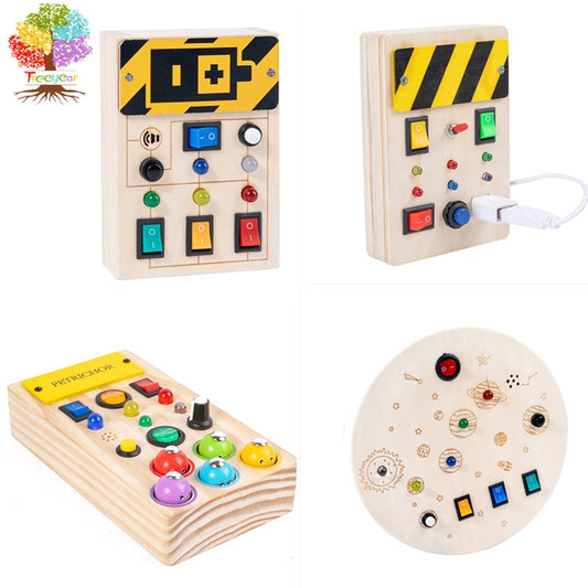 Treeyear LED Light Switch Toys for Toddlers Montessori Busy Board Button Switch Toy Light Up Activity Board Sensory